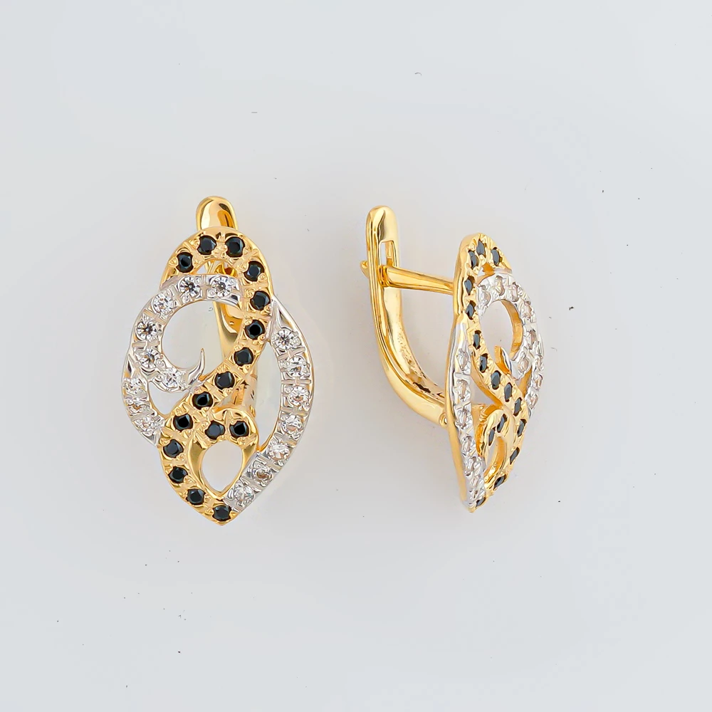 Серьги с фианитом из красного золота 585 пробы