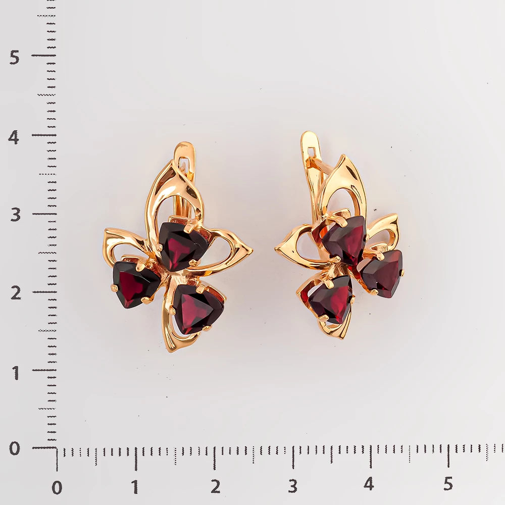 Серьги с гранатом из красного золота 585 пробы