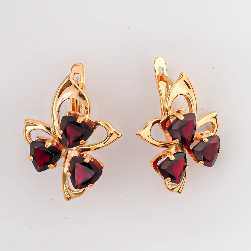 Серьги с гранатом из красного золота 585 пробы