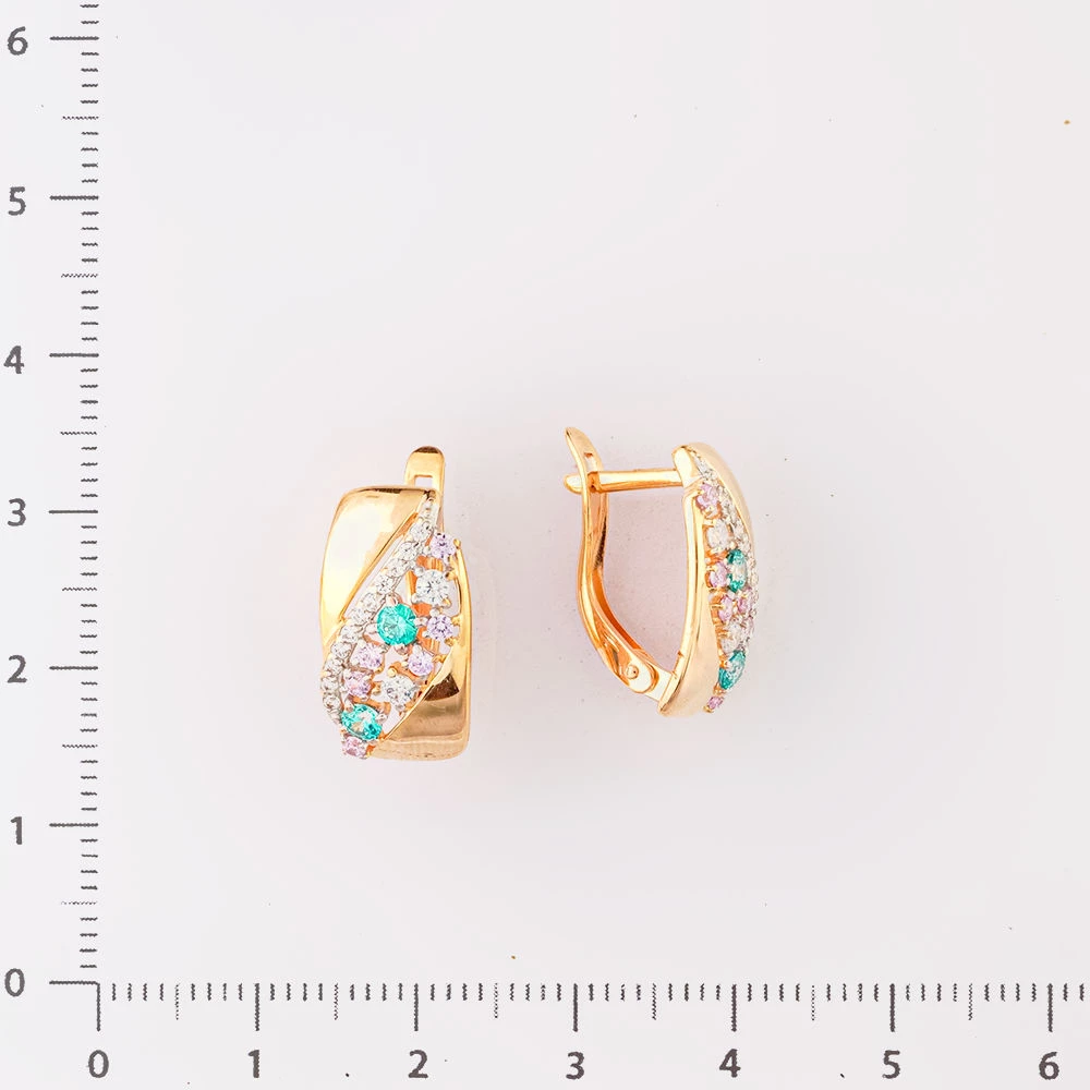 Серьги с фианитом из красного золота 585 пробы