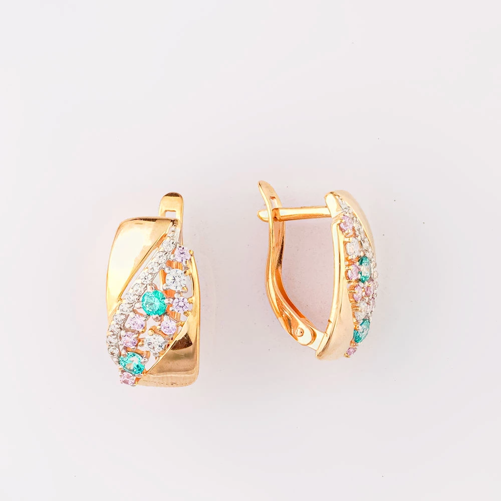 Серьги с фианитом из красного золота 585 пробы