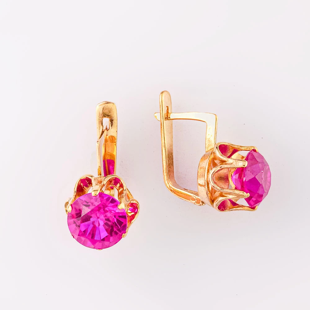 Серьги с фианитом из красного золота 583 пробы