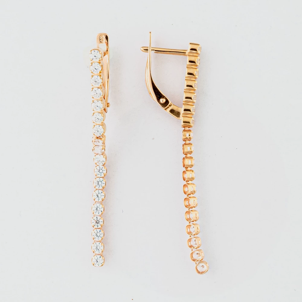 Серьги с фианитом из красного золота 585 пробы