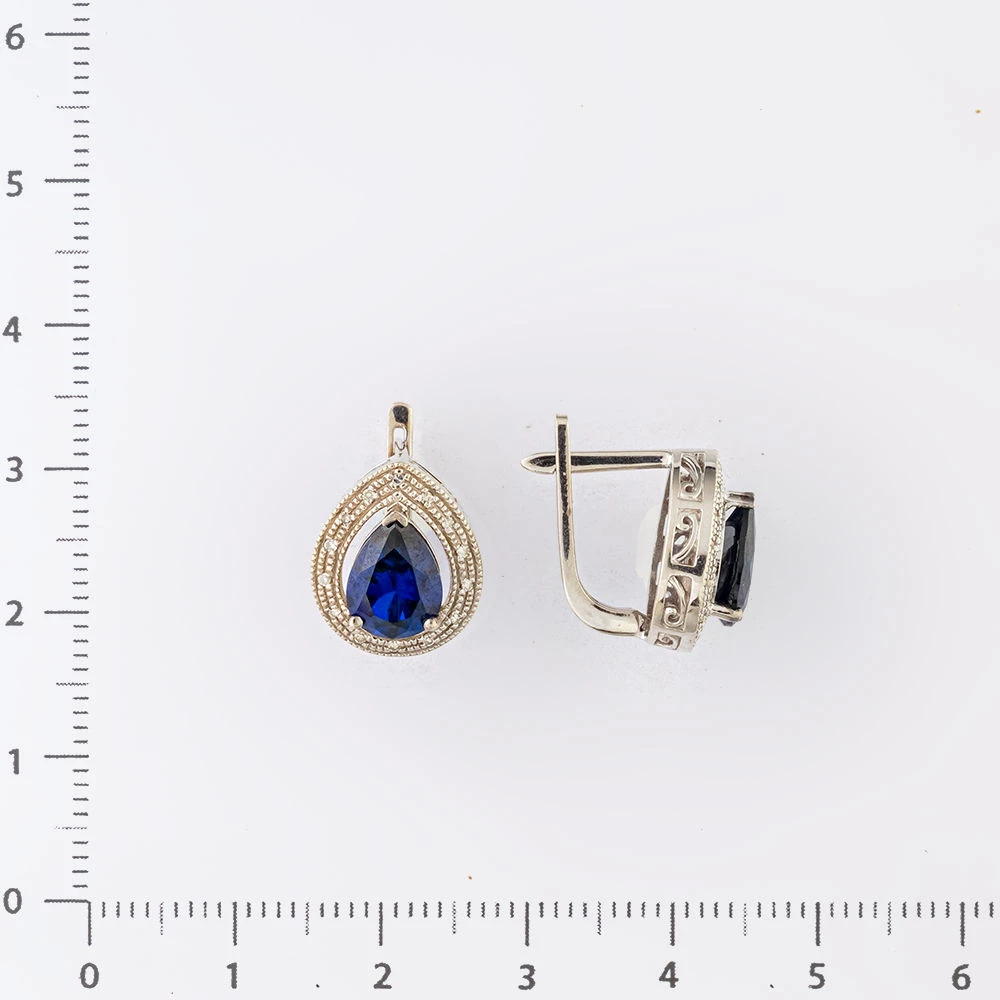 Серьги с сапфиром синтетическим из белого золота 585 пробы
