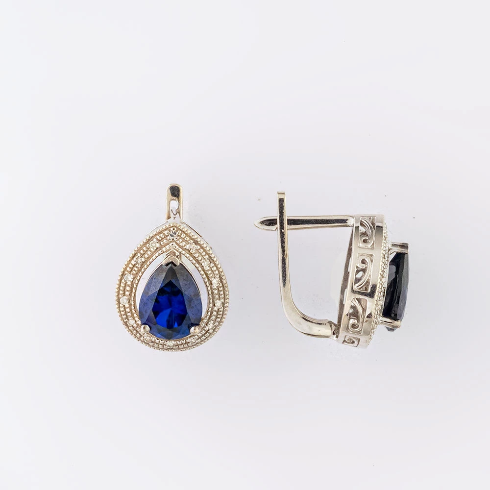 Серьги с сапфиром синтетическим из белого золота 585 пробы