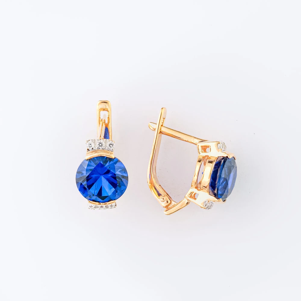 Серьги с фианитом из красного золота 585 пробы