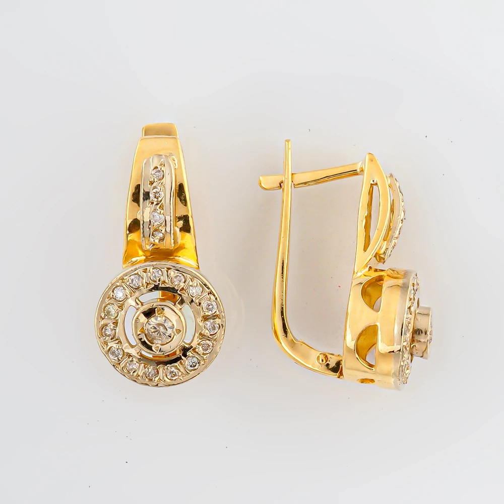 Серьги с бриллиантом из желтого золота 585 пробы