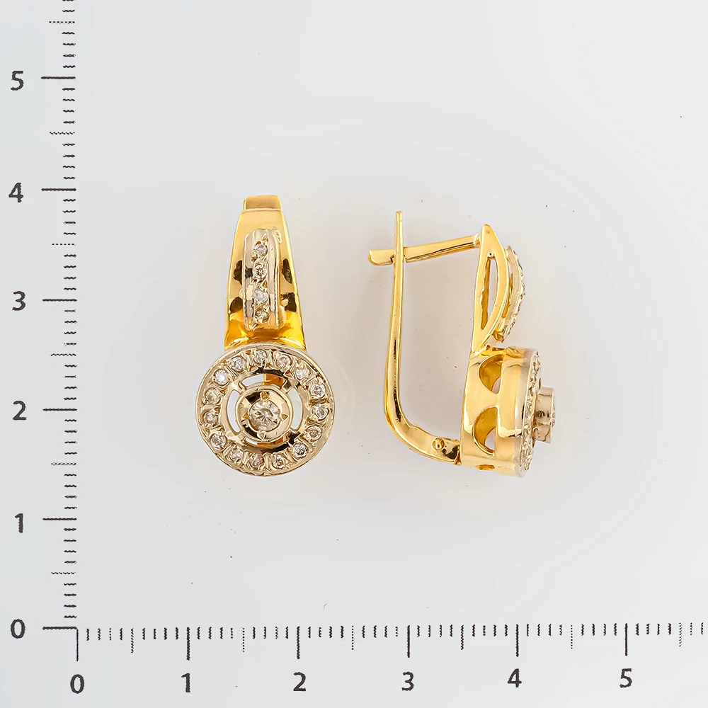 Серьги с бриллиантом из желтого золота 585 пробы