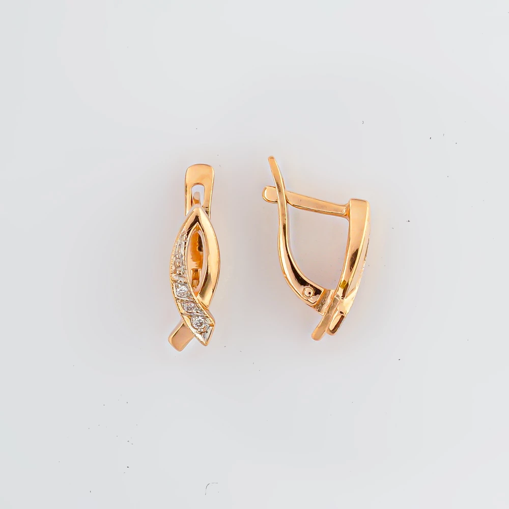 Серьги с бриллиантом из красного золота 585 пробы