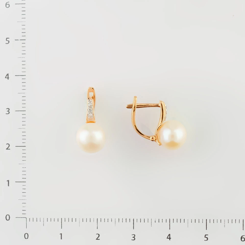 Серьги с культивированным жемчугом из красного золота 585 пробы