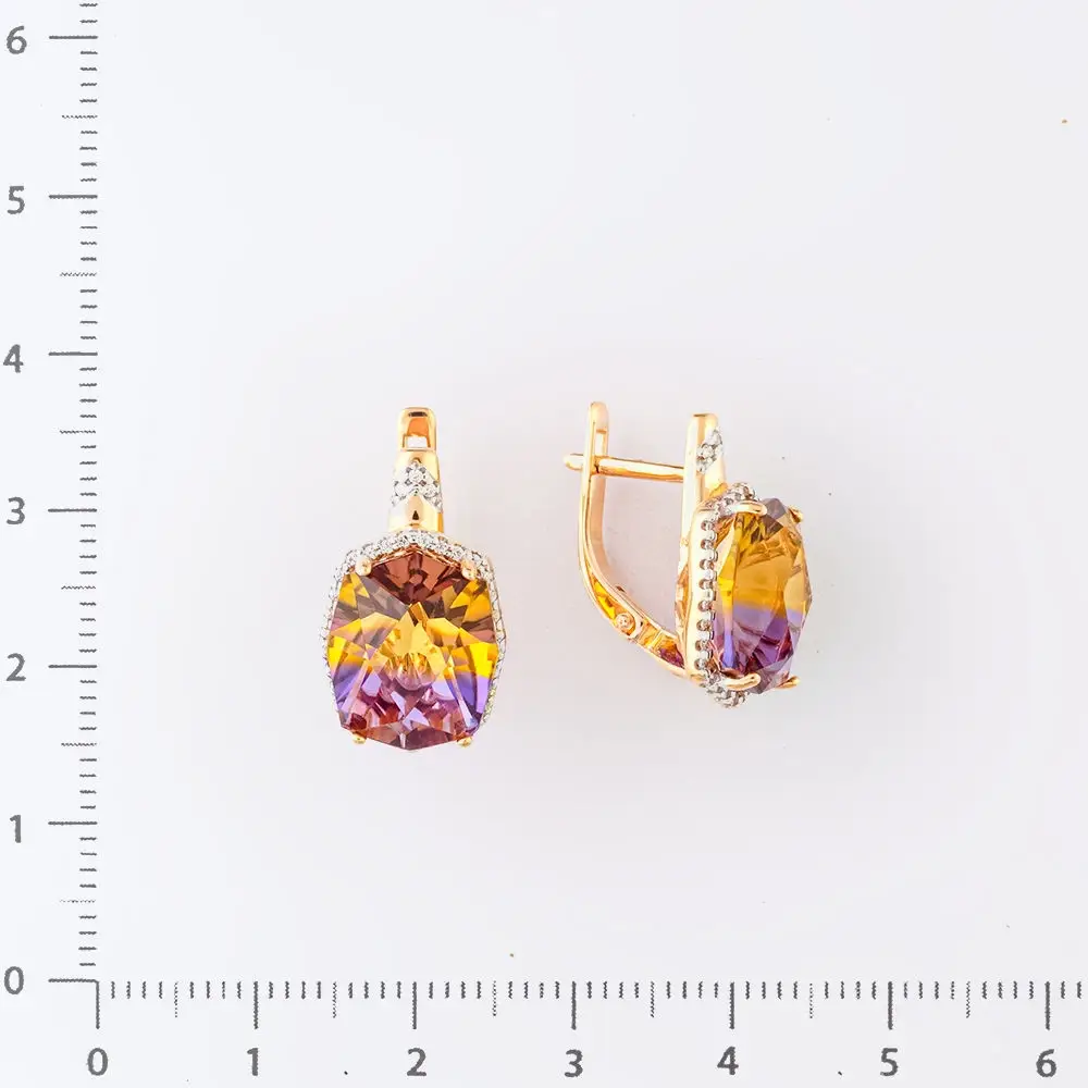 Серьги с аметрином синтетическим из красного золота 585 пробы