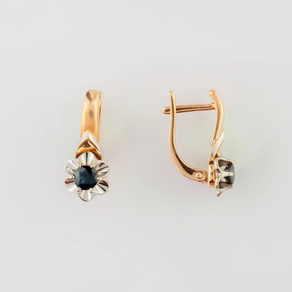 Серьги с сапфиром из красного золота 585 пробы