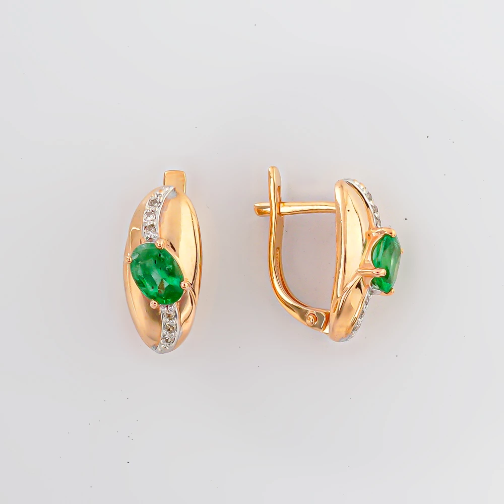 Серьги с изумрудом из красного золота 585 пробы