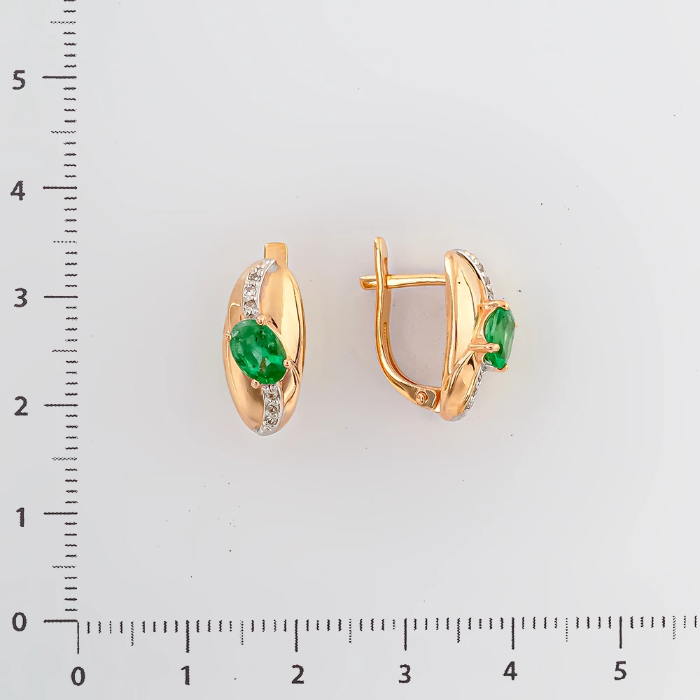 Серьги с изумрудом из красного золота 585 пробы