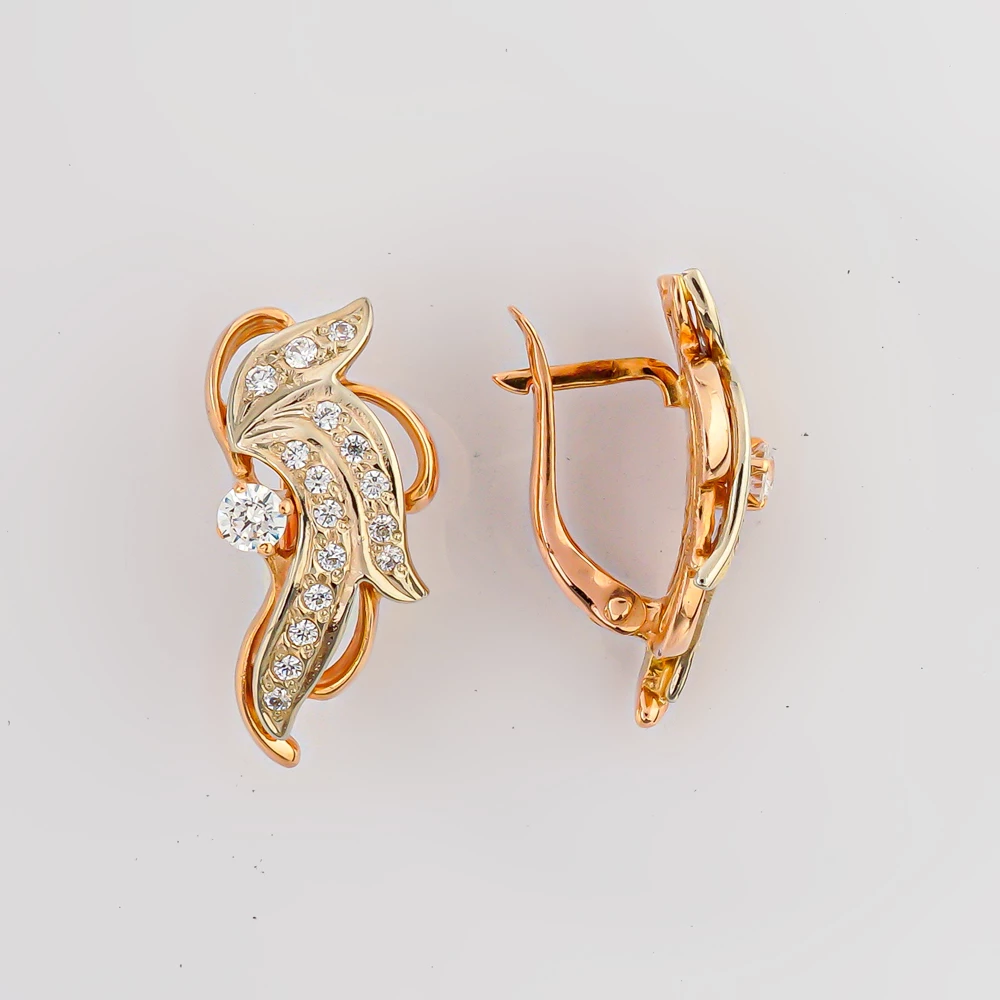 Серьги с фианитом из красного золота 585 пробы