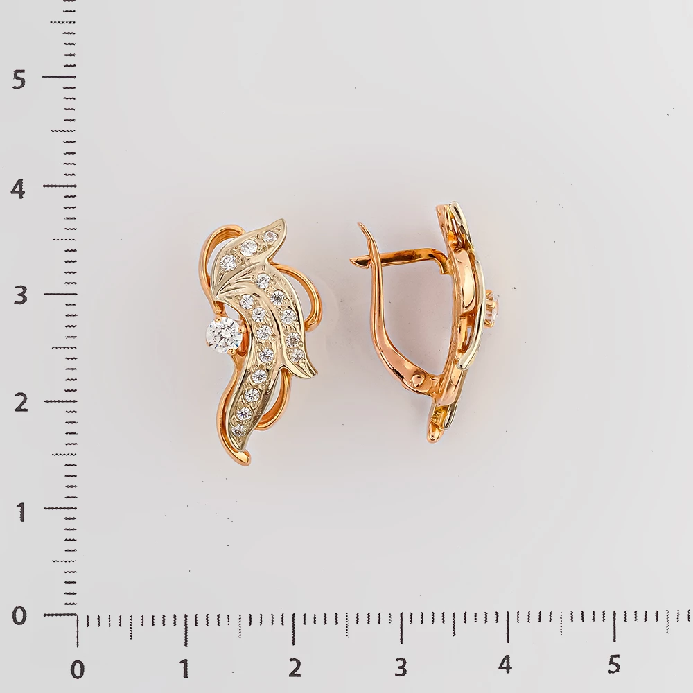 Серьги с фианитом из красного золота 585 пробы