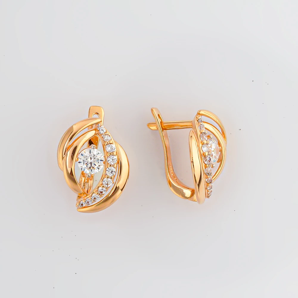 Серьги с фианитом из красного золота 585 пробы
