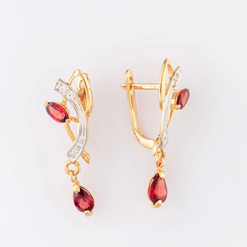 Серьги с гранатом из красного золота 585 пробы