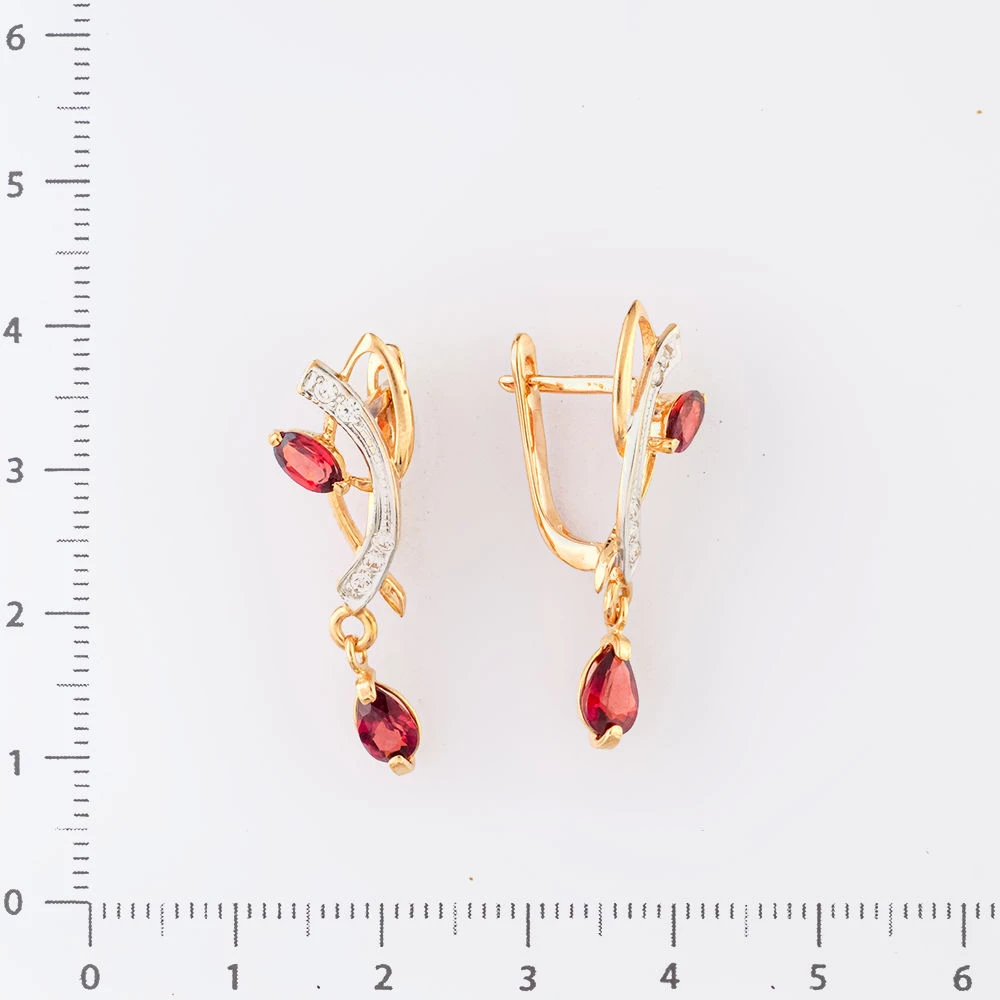 Серьги с гранатом из красного золота 585 пробы