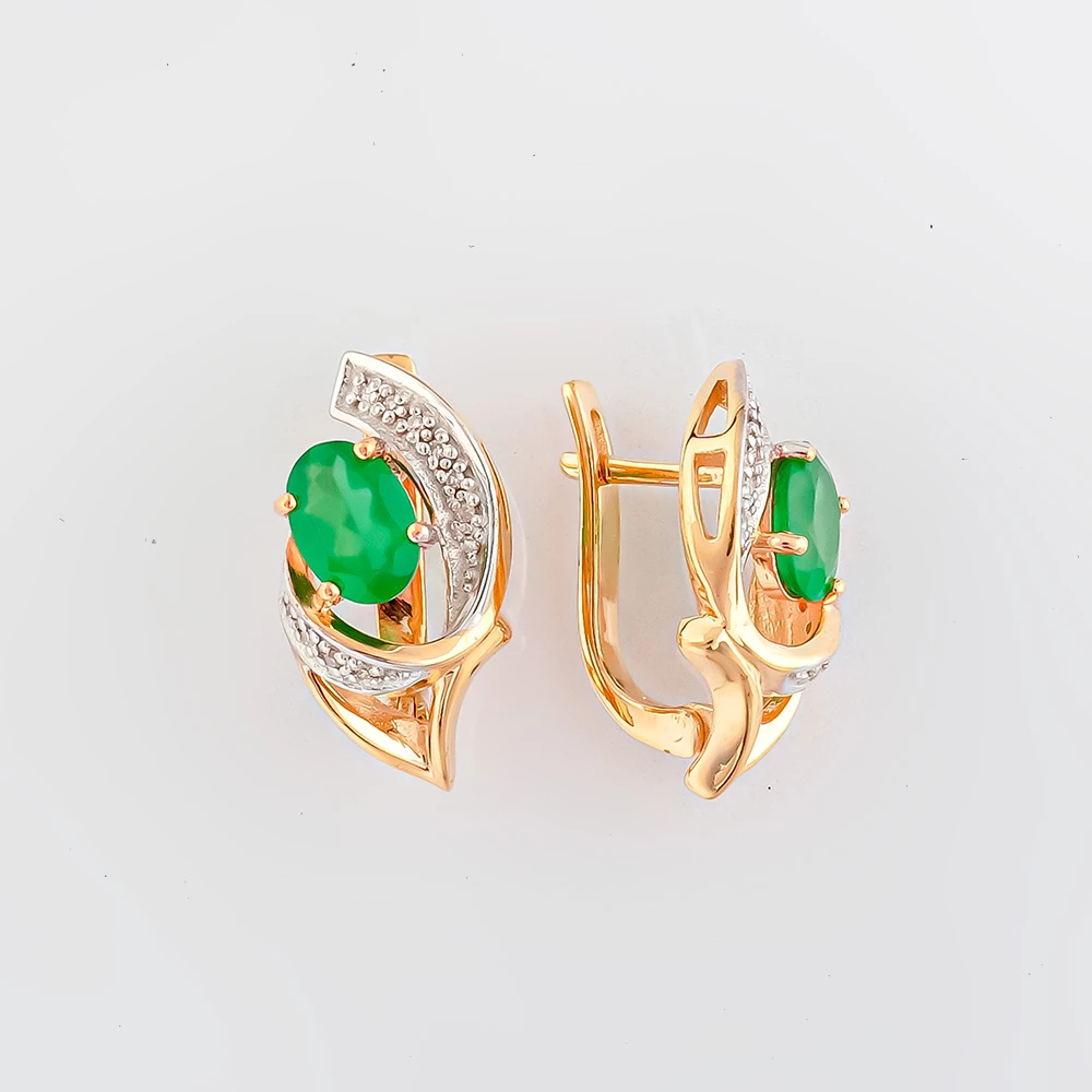 Серьги с агатом из красного золота 585 пробы