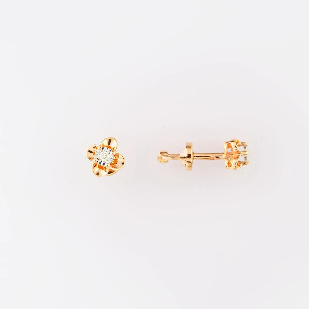 Серьги с бриллиантом из красного золота 585 пробы