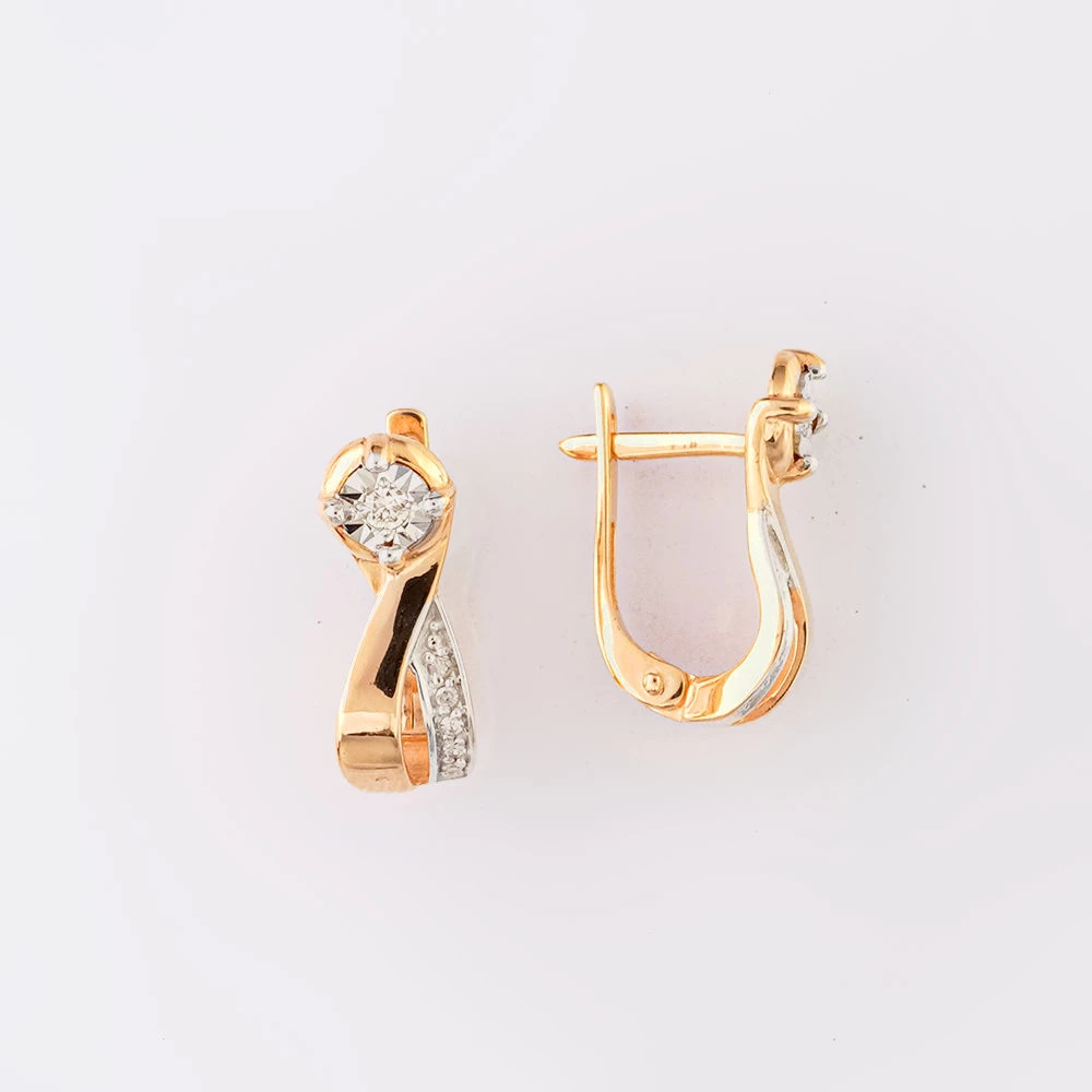 Серьги с бриллиантом из красного золота 585 пробы