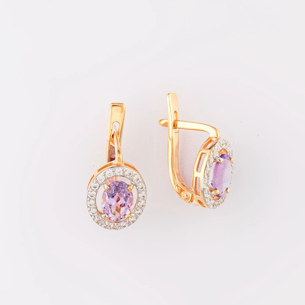 Серьги с аметистом из красного золота 585 пробы