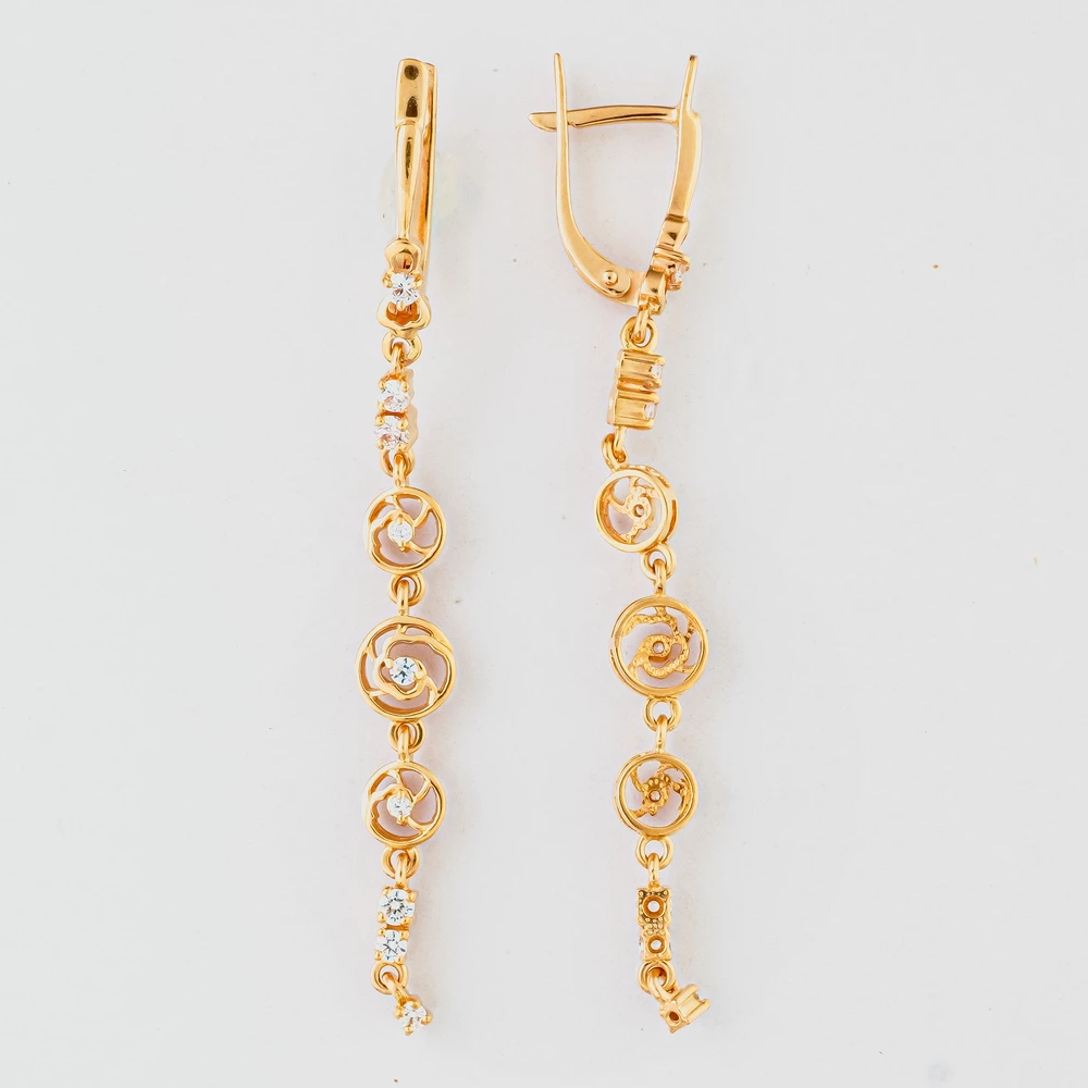 Серьги с фианитом из красного золота 585 пробы