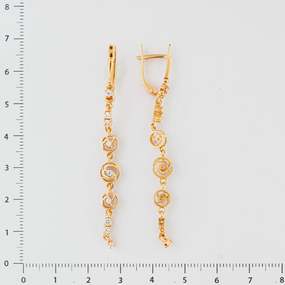 Серьги с фианитом из красного золота 585 пробы