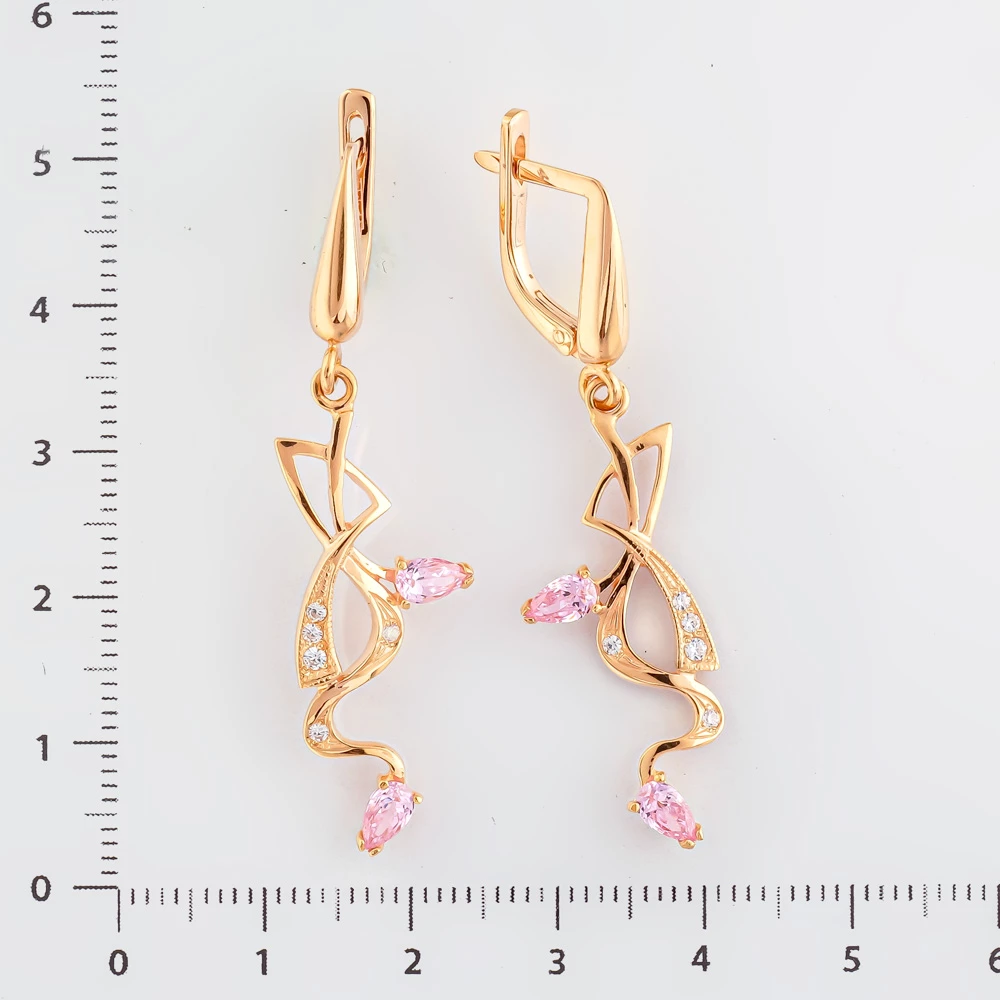 Серьги с фианитом из красного золота 585 пробы