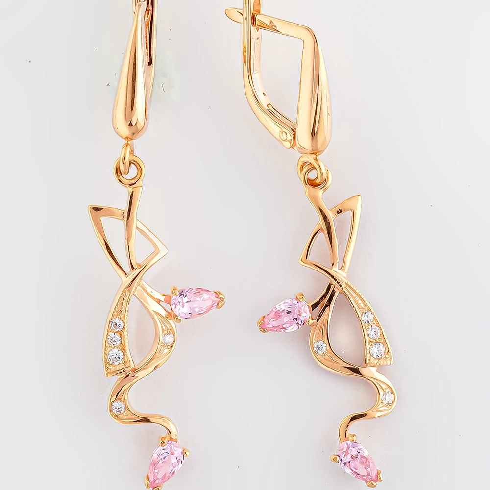 Серьги с фианитом из красного золота 585 пробы