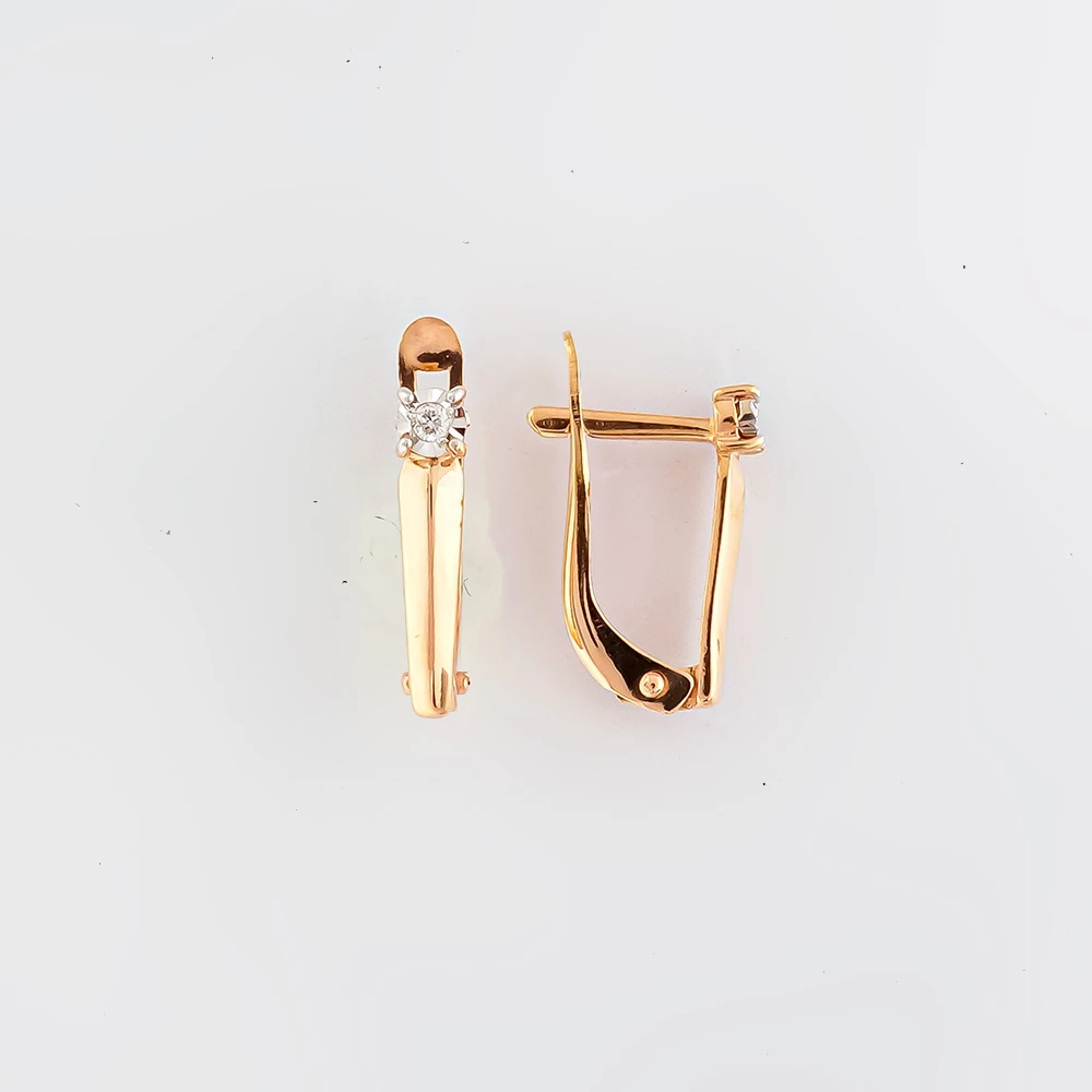 Серьги с бриллиантом из красного золота 585 пробы