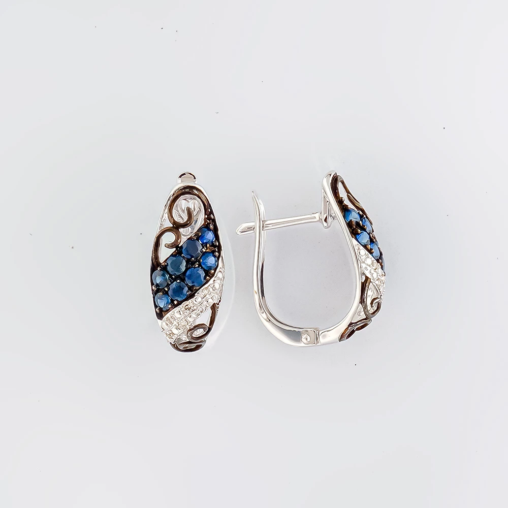 Серьги с сапфиром из белого золота 585 пробы