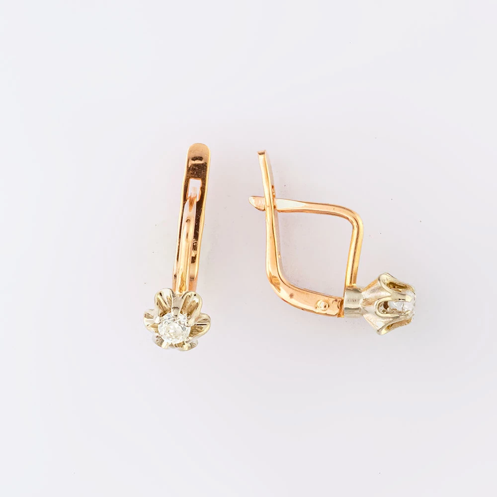 Серьги с фианитом из красного золота 585 пробы