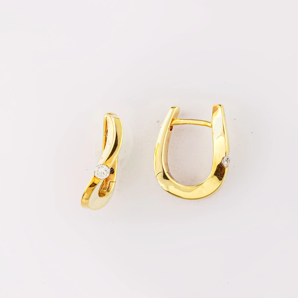 Серьги конго с бриллиантом из желтого золота 585 пробы