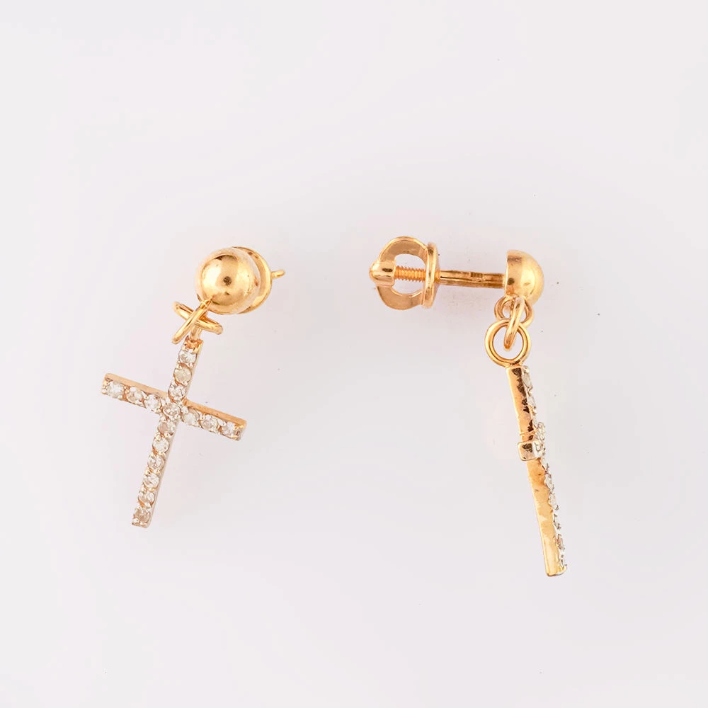 Серьги с бриллиантом из красного золота 585 пробы