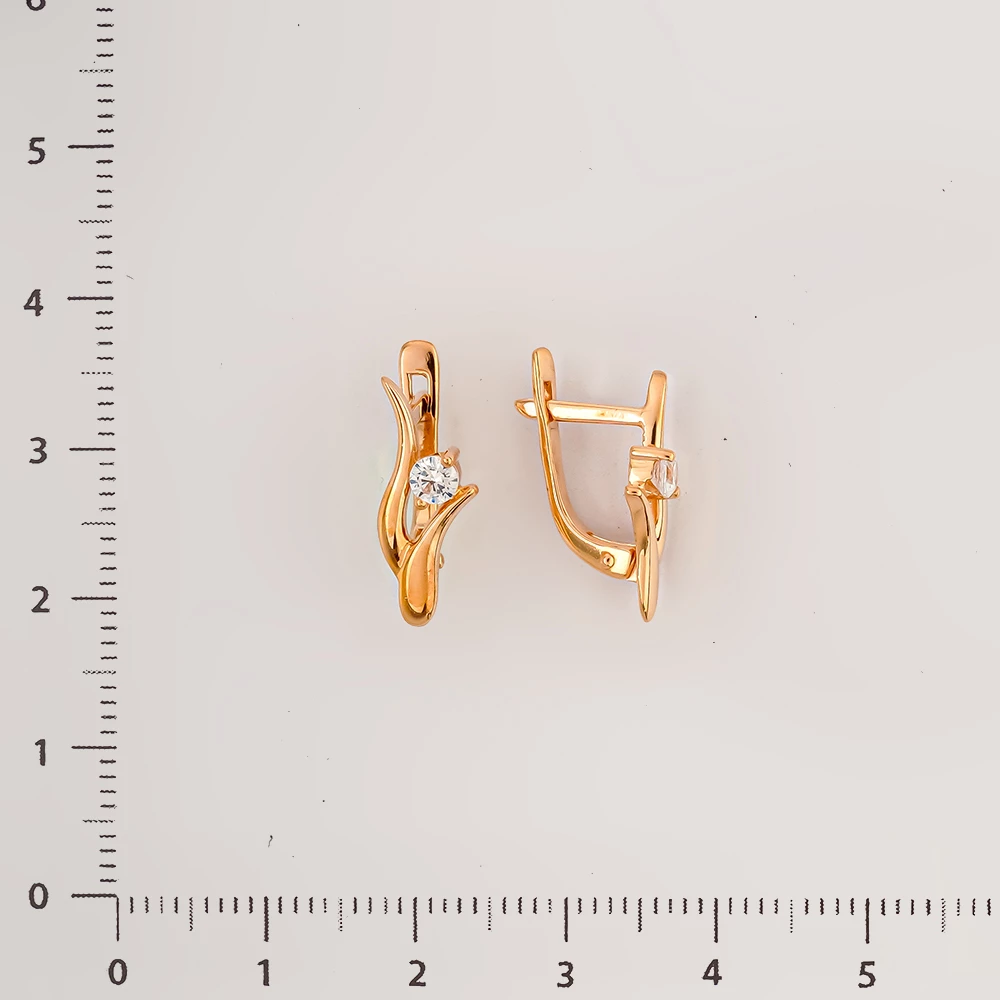 Серьги с фианитом из красного золота 585 пробы
