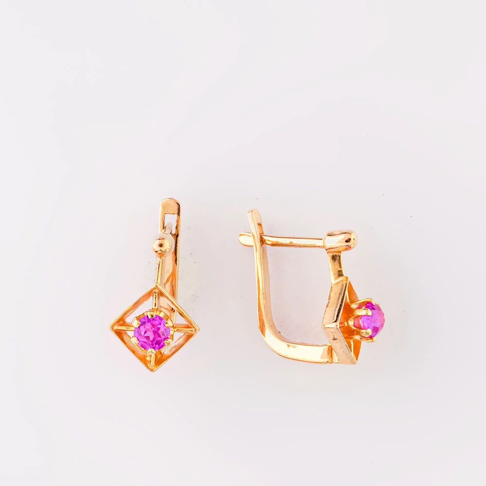 Серьги с фианитом из красного золота 585 пробы