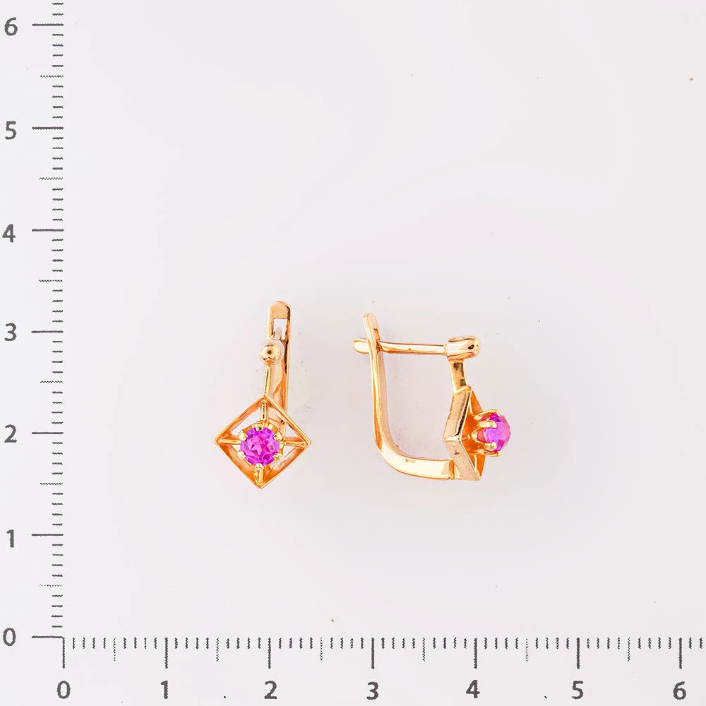 Серьги с фианитом из красного золота 585 пробы