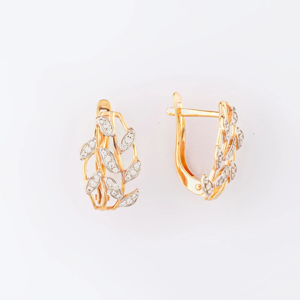 Серьги с фианитом из красного золота 585 пробы