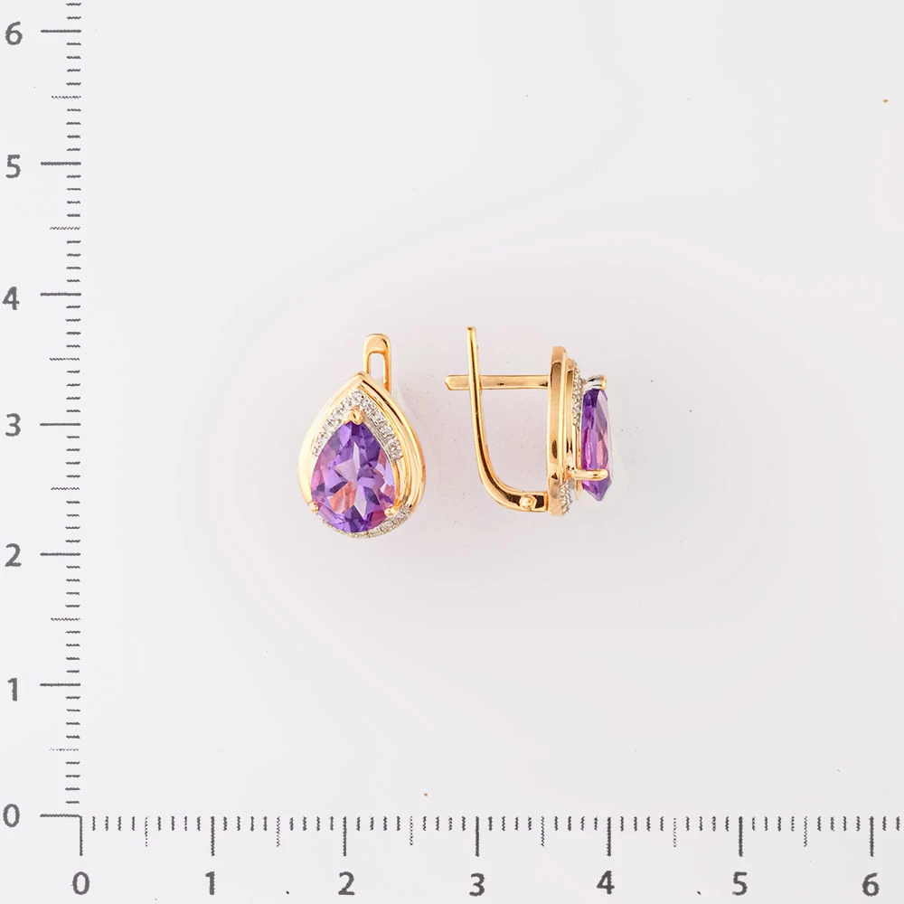 Серьги с аметистом из красного золота 585 пробы