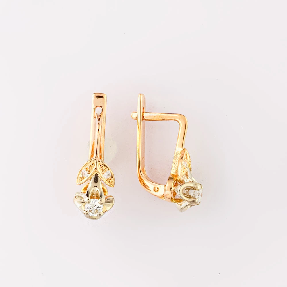 Серьги с бриллиантом из красного золота 583 пробы