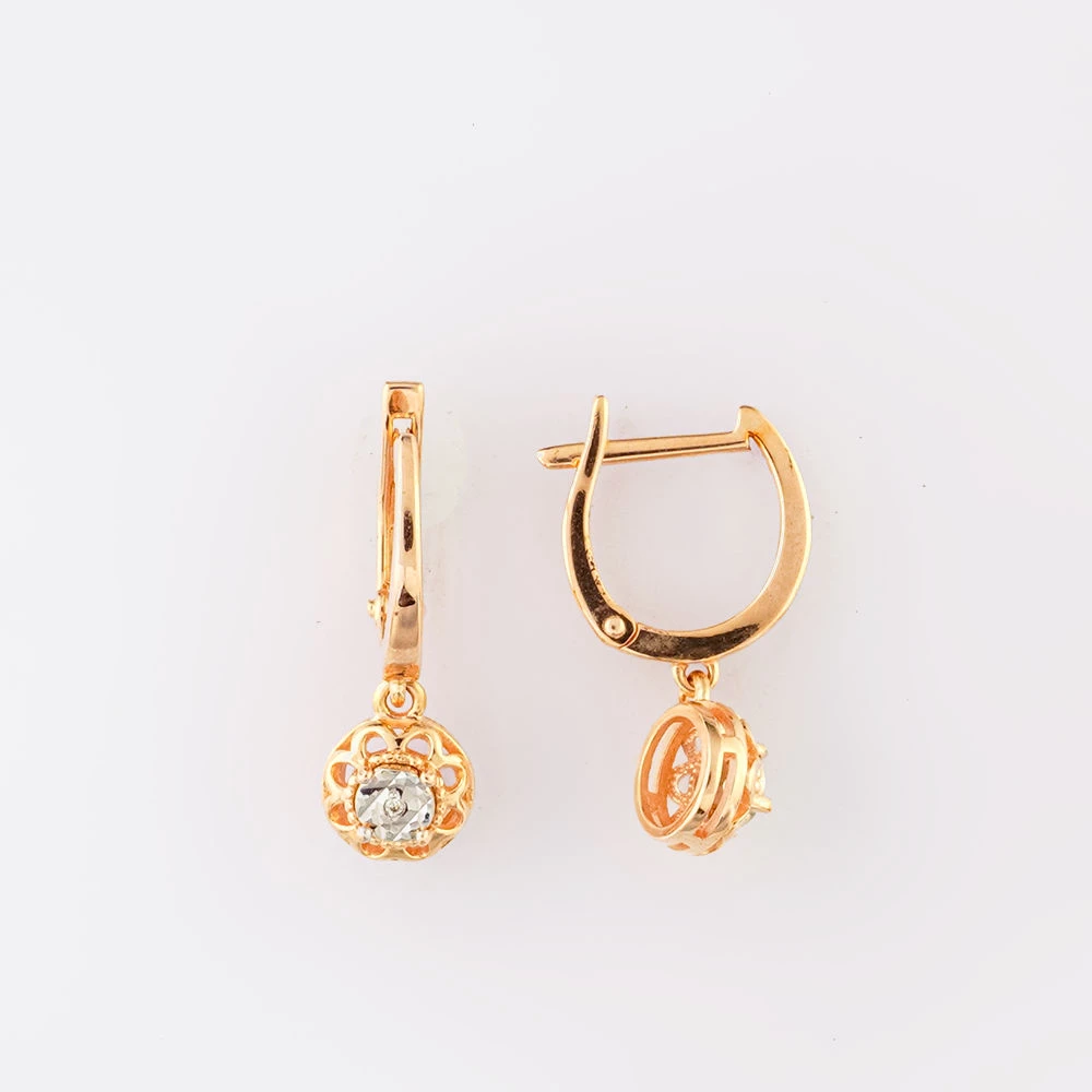 Серьги с бриллиантом из красного золота 585 пробы