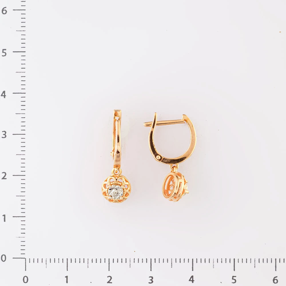 Серьги с бриллиантом из красного золота 585 пробы