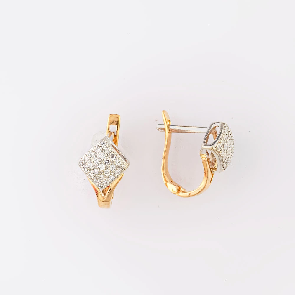 Серьги с фианитом из красного золота 585 пробы