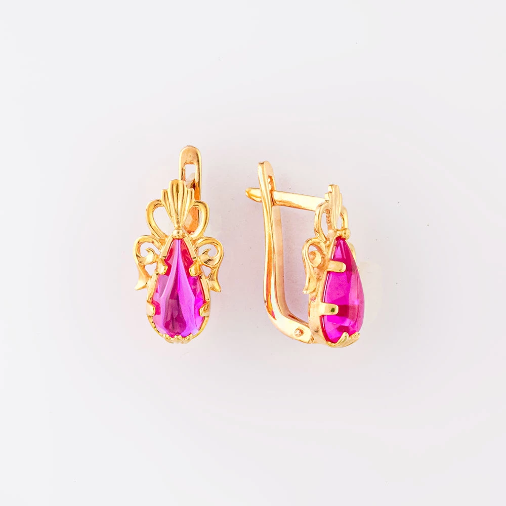 Серьги с фианитом из красного золота 583 пробы