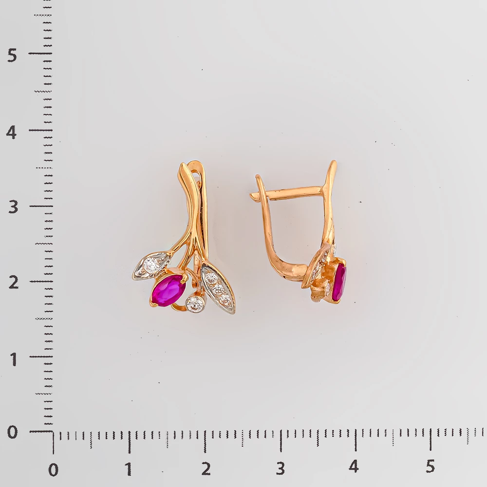 Серьги с фианитом из красного золота 585 пробы