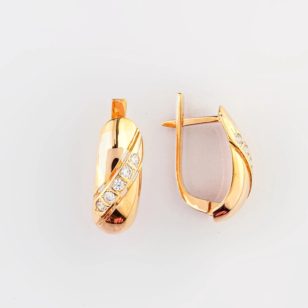 Серьги с фианитом из красного золота 585 пробы