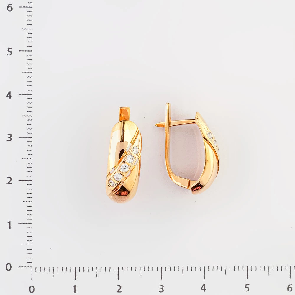 Серьги с фианитом из красного золота 585 пробы