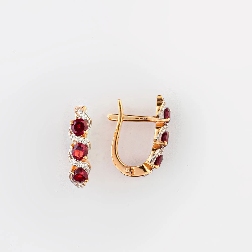 Серьги с гранатом из красного золота 585 пробы